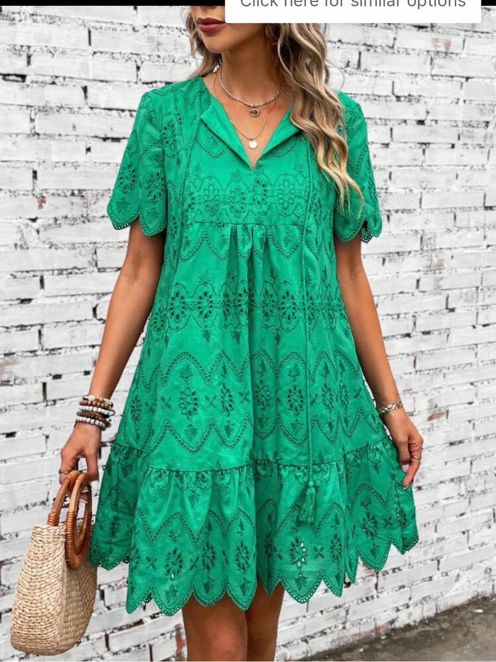 Bright Green Eyelet Short Sleeve Swing Dress